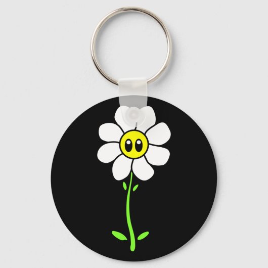 Niedlich White Daisy Blume Face Daisies Comic Cart Schlüsselanhänger (Vorderseite)