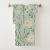 Niedlich White Daisy Blume Floral Pastel Badhandtuch Set (Insitu)