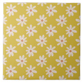 Niedlich White Daisy Blume Mustard Fliese (Vorderseite)