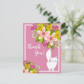 Niedlich White Fluffy Cat - Blume auf Pink Vielen  Postkarte (Stehend Vorderseite)