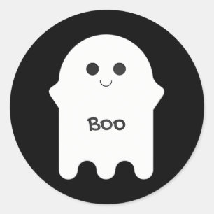Niedlich White Ghost Cartoon Boo Runder Aufkleber