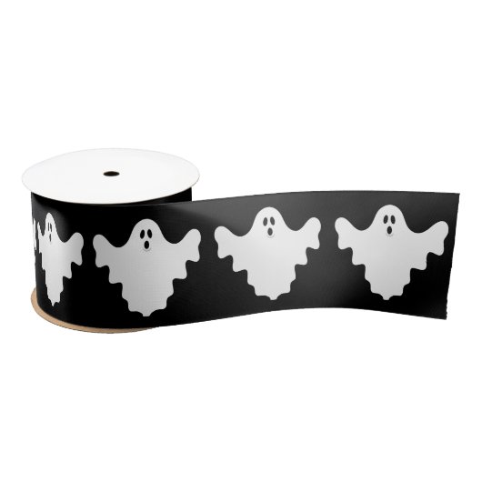 Niedlich-White Ghosts Black Halloween Satinband (Spule)