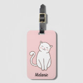 Niedlich White Kawaii Lächeln Katze Pink Personali Gepäckanhänger (Vorderseite Vertikal)