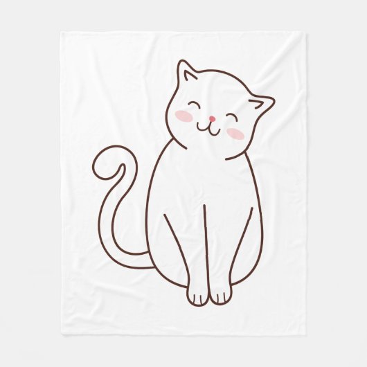 Niedlich White Kawaii Lächelnde Katze Fleecedecke (Vorderseite)