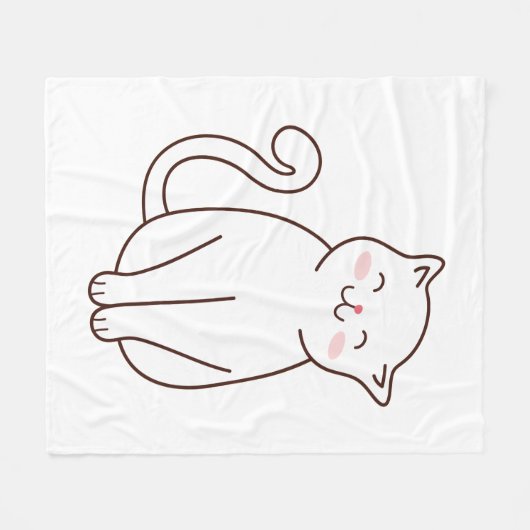 Niedlich White Kawaii Lächelnde Katze Fleecedecke (Vorderseite (Horizontal))