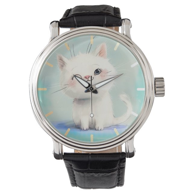 Niedlich White Kitten Armbanduhr (Vorderseite)
