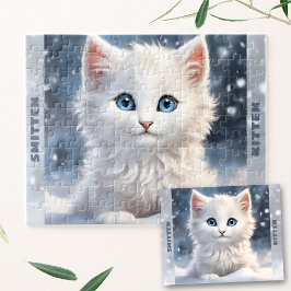 Niedlich White Kitten Cat Winterschnee Individuell Puzzle