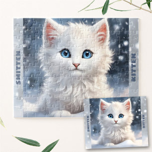 Niedlich White Kitten Cat Winterschnee Individuell Puzzle