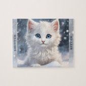Niedlich White Kitten Cat Winterschnee Individuell Puzzle (Horizontal)