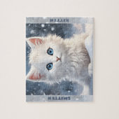 Niedlich White Kitten Cat Winterschnee Individuell Puzzle (Vertikal)