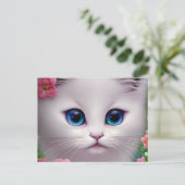 Niedlich White Kitten Chibi Postkarte (Stehend Vorderseite)