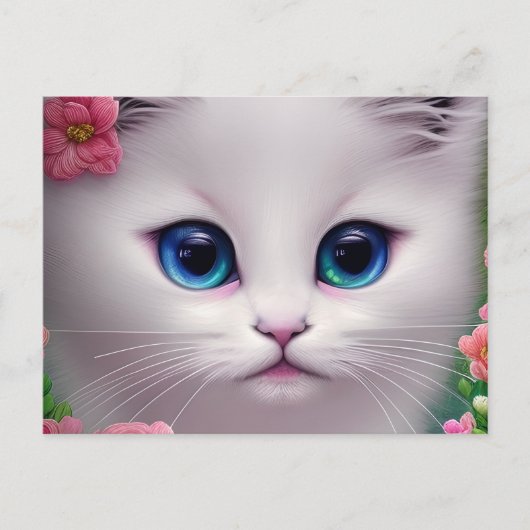 Niedlich White Kitten Chibi Postkarte (Vorderseite)