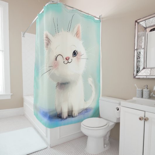 Niedlich White Kitten Duschvorhang (Beispiel)