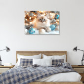 Niedlich White Kitten feiert Weihnachten Leinwanddruck (Insitu (Schlafzimmer))