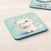 Niedlich White Kitten Getränkeuntersetzer (Linke Seite)