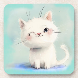 Niedlich White Kitten Getränkeuntersetzer