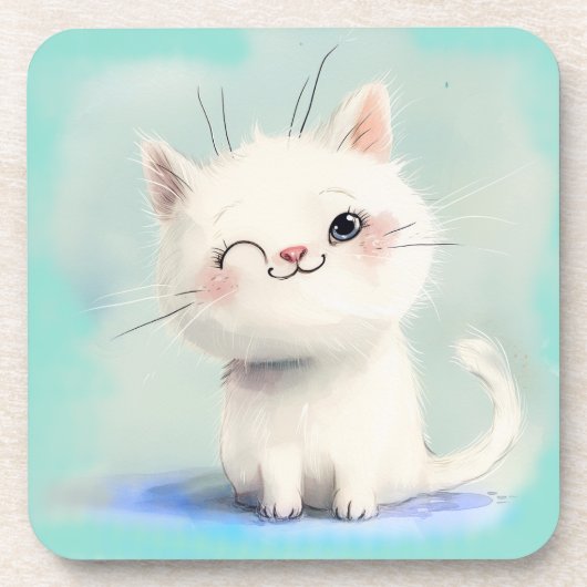 Niedlich White Kitten Getränkeuntersetzer (Vorderseite)