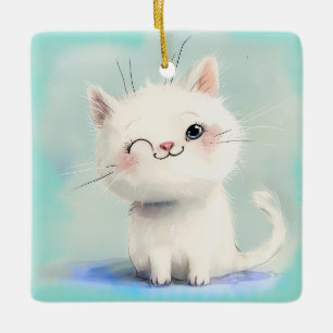 Niedlich White Kitten Keramikornament