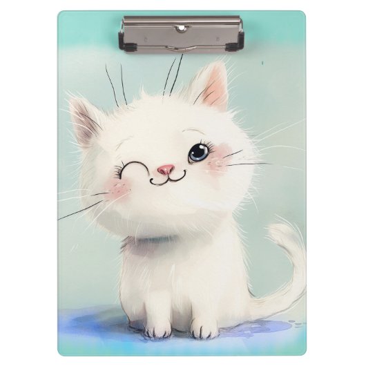 Niedlich White Kitten Klemmbrett (Vorderseite)