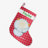 Niedlich White Kitten on Polka Dots Weihnachts-Str Kleiner Weihnachtsstrumpf (Vorderansicht (hängend))