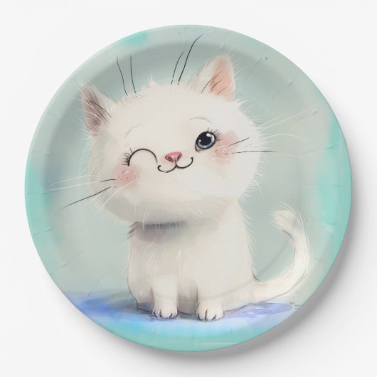 Niedlich White Kitten Pappteller (Vorderseite)
