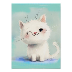 Niedlich White Kitten Poster