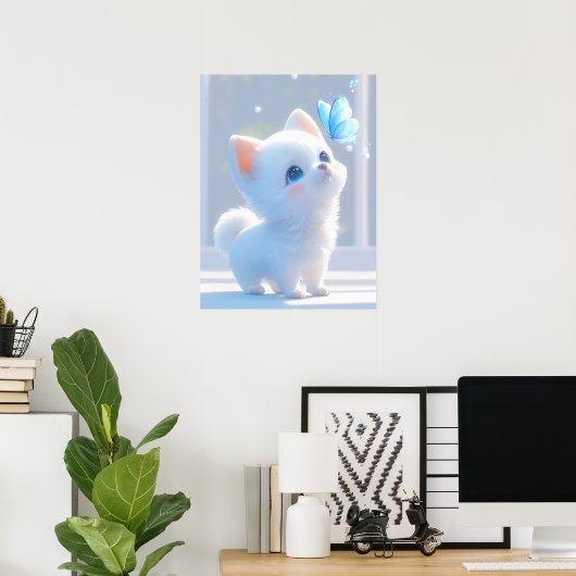 Niedlich White Kitten Poster (Heimbüro)