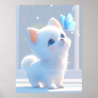 Niedlich White Kitten Poster