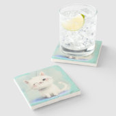 Niedlich White Kitten Steinuntersetzer (Seitenansicht)