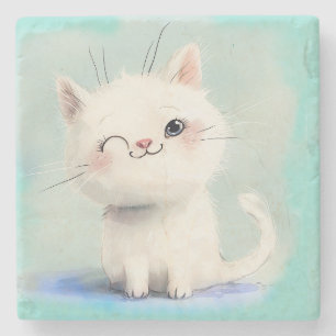 Niedlich White Kitten Steinuntersetzer