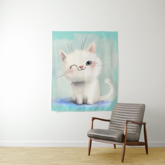 Niedlich White Kitten Wandteppich (Beispiel)