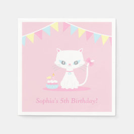 Niedlich White Kitty Cat Birthday Party Paper Napk Serviette