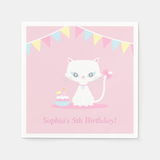 Niedlich White Kitty Cat Birthday Party Paper Napk Serviette (Vorderseite)