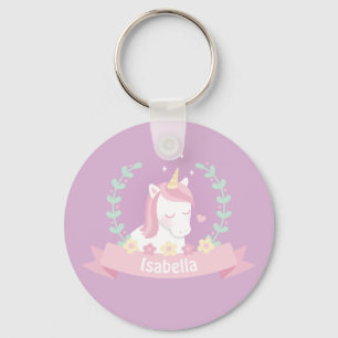 Niedlich White Magical Unicorn Blume Girl's Schlüs Schlüsselanhänger