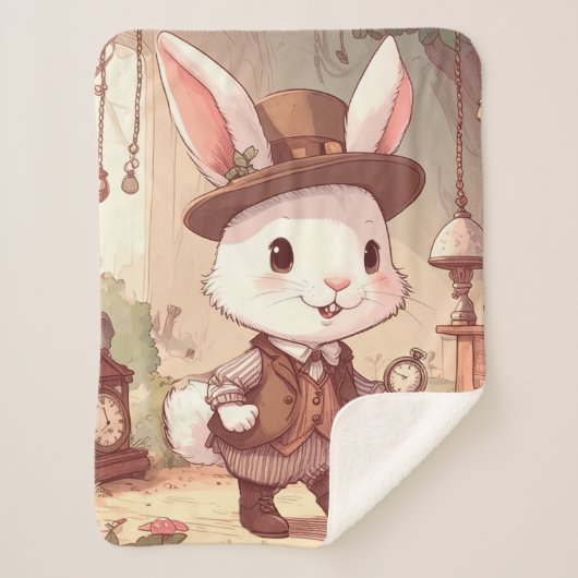 Niedlich White Rabbit Wonderland Whimsical Timekee Sherpadecke (Vorderseite)