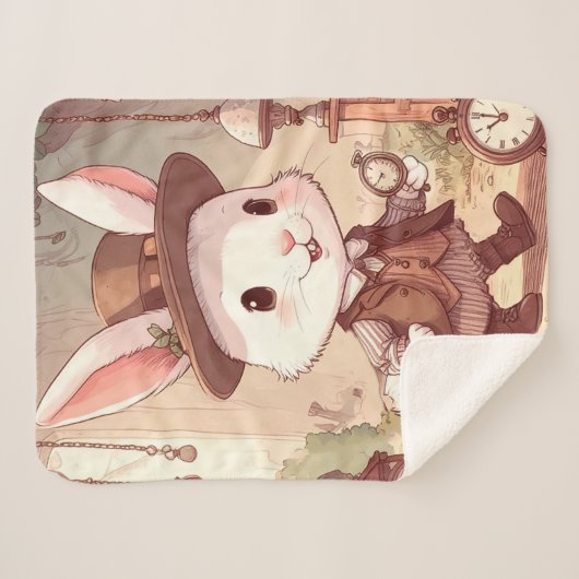 Niedlich White Rabbit Wonderland Whimsical Timekee Sherpadecke (Vorderseite (Horizontal))
