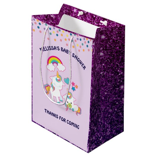 Niedlich White Unicorns Magical Mama & Baby Danke Mittlere Geschenktüte (Vorderseite Schrägansicht)