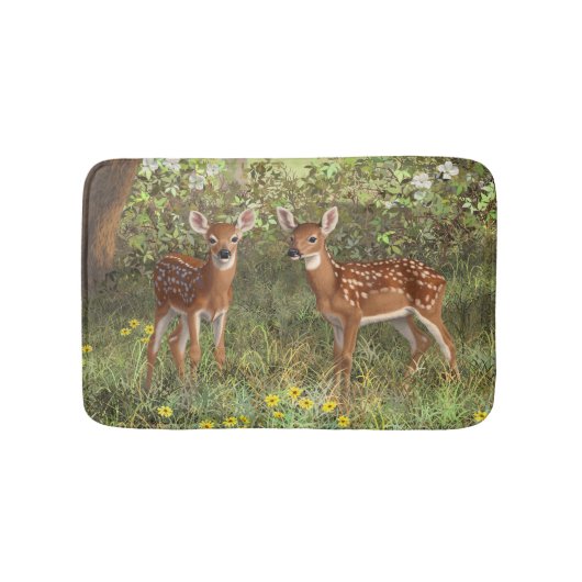 Niedlich Whitetail Deer Twin Fawns Badematte (Vorderseite)