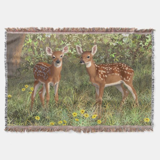 Niedlich Whitetail Deer Twin Fawns Decke (Vorderseite)