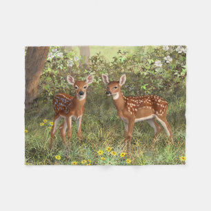 Niedlich Whitetail Deer Twin Fawns Fleecedecke