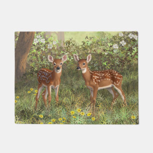 Niedlich Whitetail Deer Twin Fawns Fußmatte