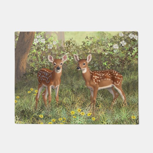 Niedlich Whitetail Deer Twin Fawns Fußmatte (Vorderseite)