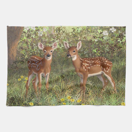 Niedlich Whitetail Deer Twin Fawns Handtuch (Horizontal)