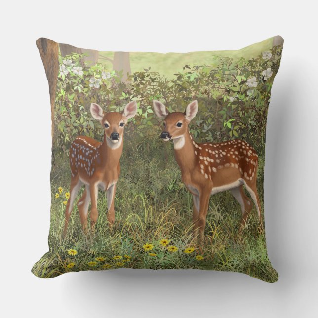 Niedlich Whitetail Deer Twin Fawns Kissen (Vorderseite)
