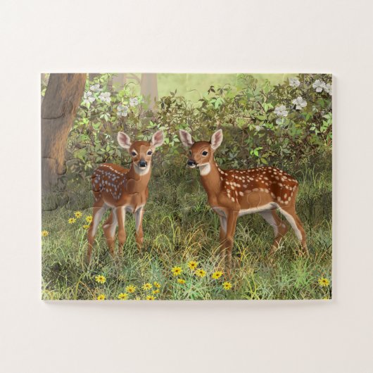 Niedlich Whitetail Deer Twin Fawns Puzzle (Horizontal)
