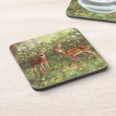 Niedlich Whitetail Deer Twin Fawns Untersetzer (Linke Seite)