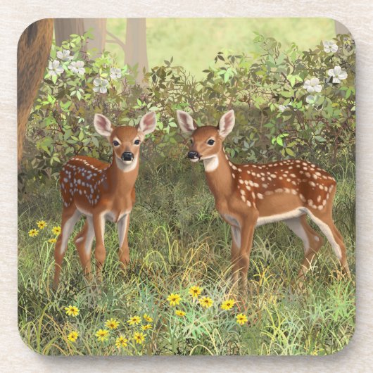 Niedlich Whitetail Deer Twin Fawns Untersetzer (Vorderseite)