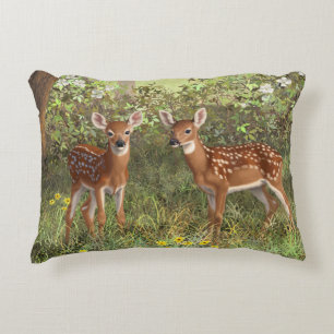 Niedlich Whitetail Deer Twin Fawns Zierkissen