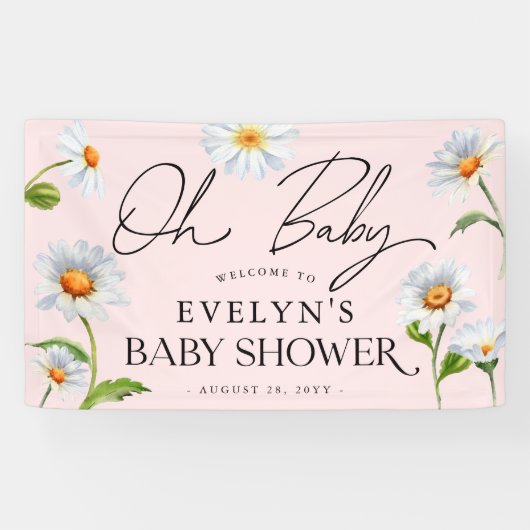 Niedlich Wild Daisy Pink Baby Shower Banner (Horizontal)
