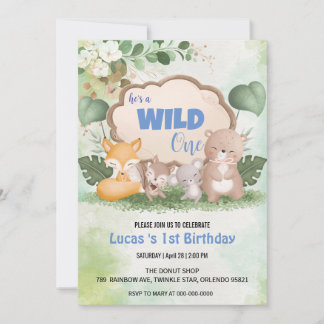 Niedlich Wild ein Dschungel Tier 1. Geburtstag Par Einladung